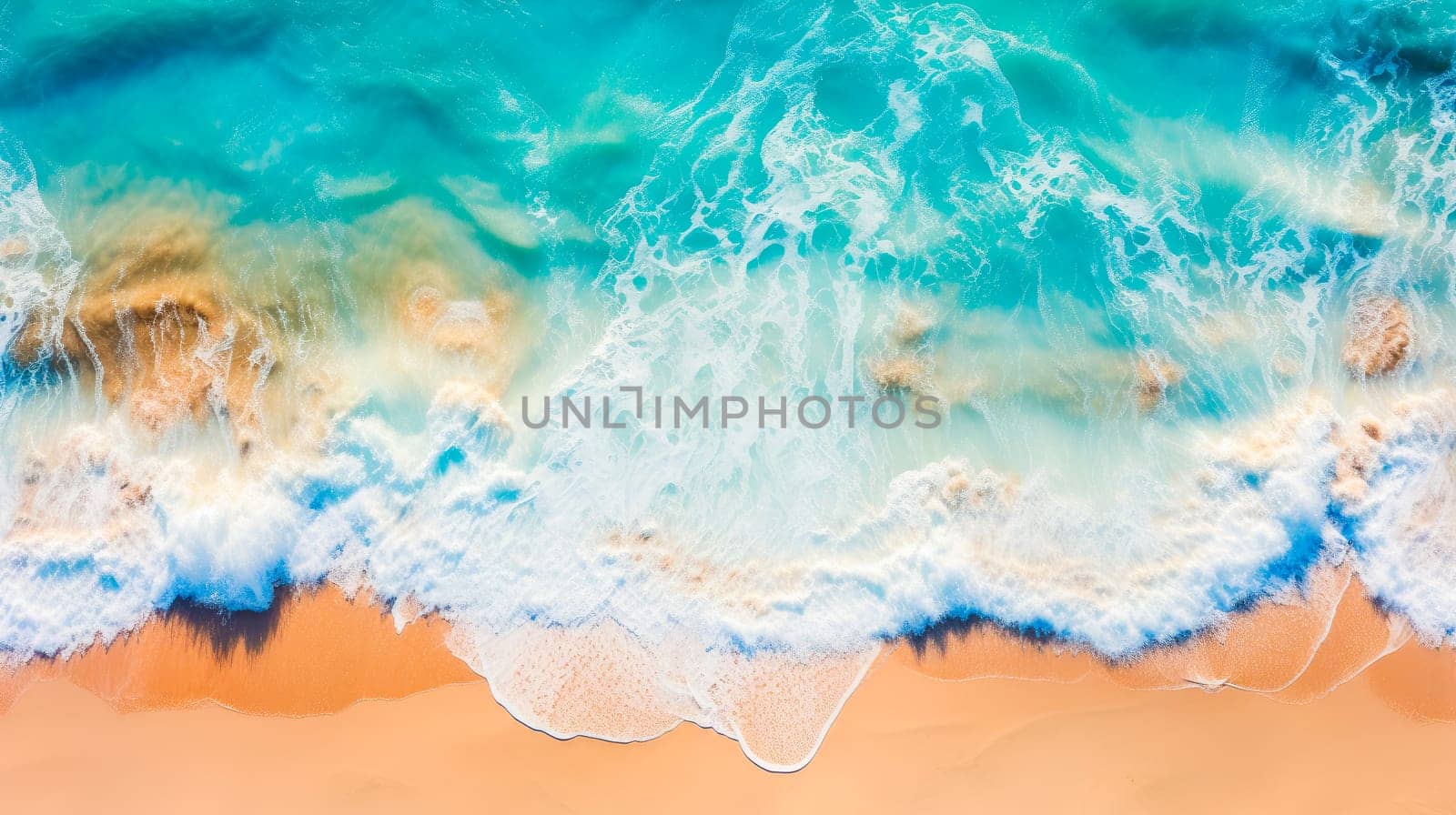 Coast with waves as a background from top view. Summer seascape from air. Travel image. AI generated