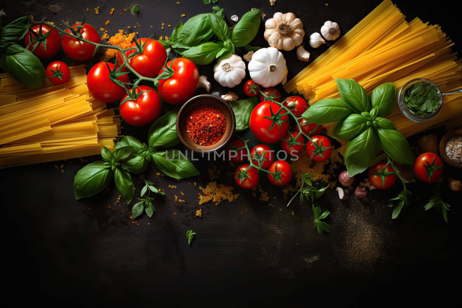 Italian food ingredients for Spaghetti Bolognese.