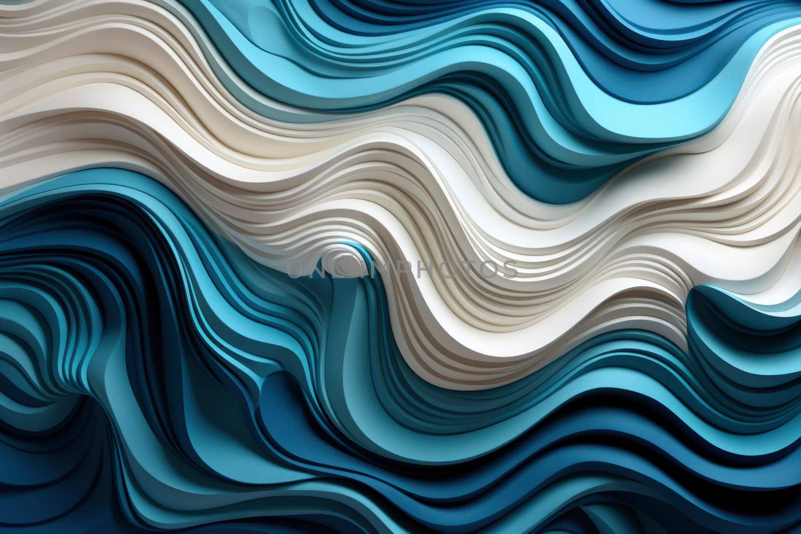 Swirl Futuristic bright Geometric intricated 3D wall in waves in light blue and white.