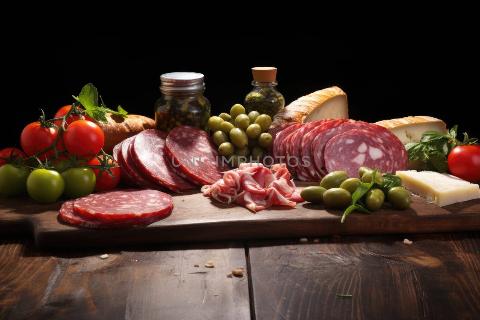 Italian salumi meat platter - prosciutto ham, bresaola, pancetta, salami and parmesan.