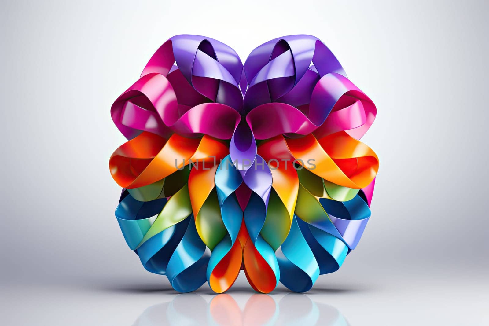 Rainbow ribbon with heart shape on pastel pink background. LGBT Happy Valentines Day concept.