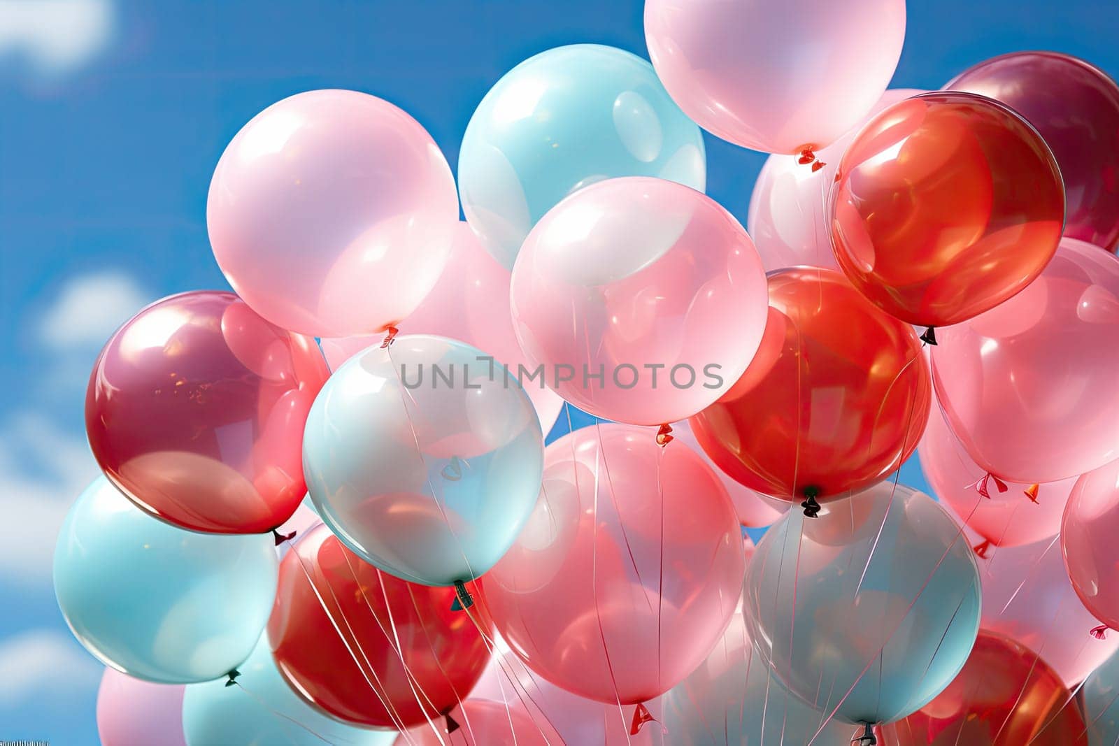 Colorful balloons Concept of happy birth day in summer and wedding, honeymoon party use for background.