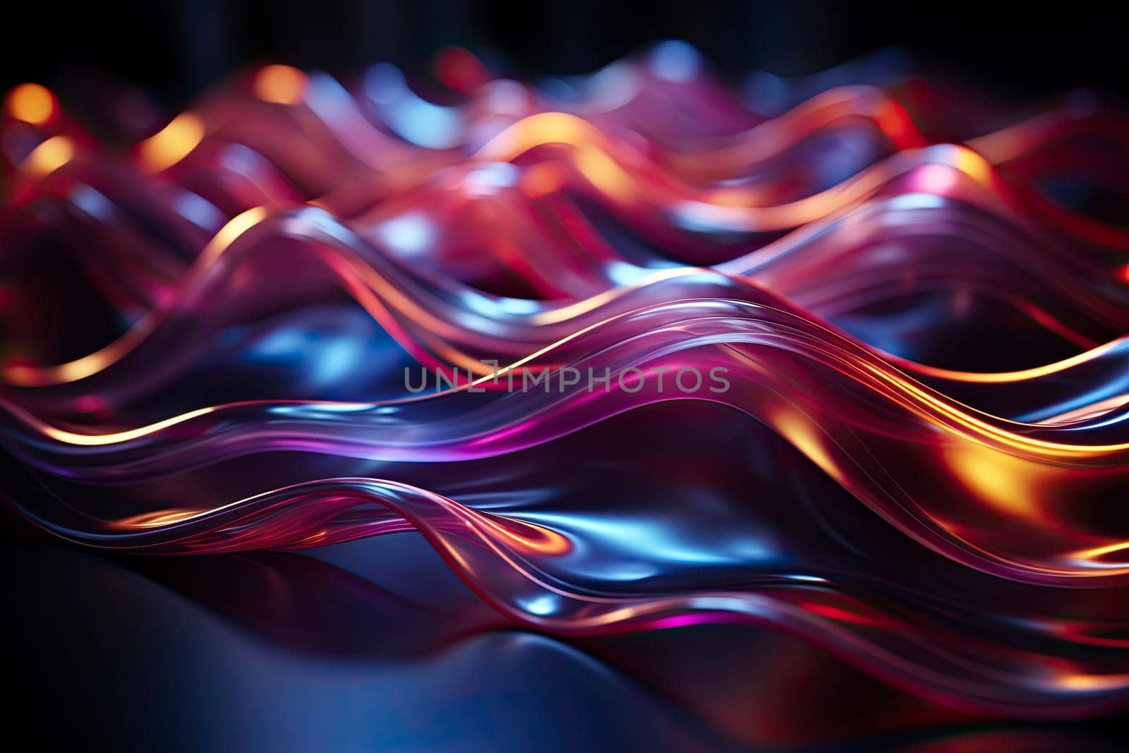 Sound musical waves oscillating dark blue red yellow light, Abstract technology background.
