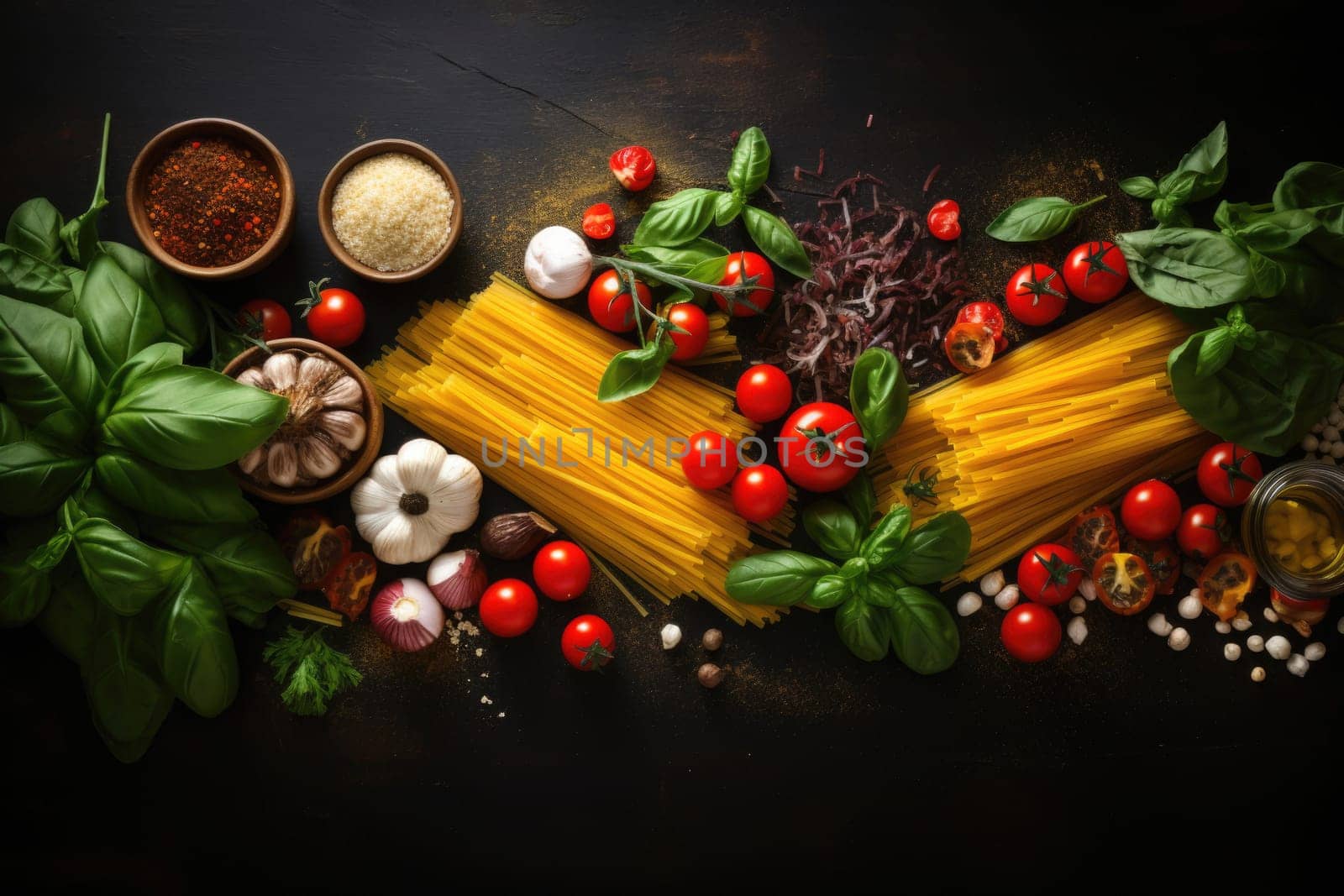 Italian food ingredients for Spaghetti Bolognese.