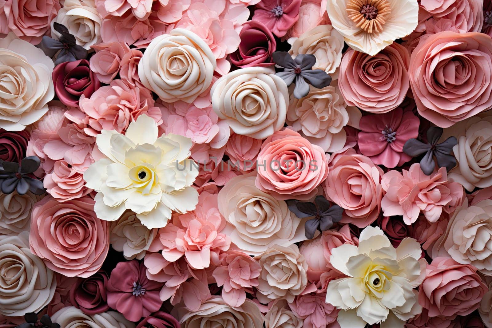 Closeup image of beautiful flowers wall background with amazing red and white roses.