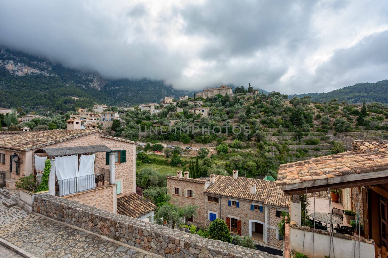 Historic center of Deia, municipality and small coastal village in Serra de Tramuntana. Architectural treasures, historic center and its Mediterranean architecture. Balearic Islands Mallorca Spain.