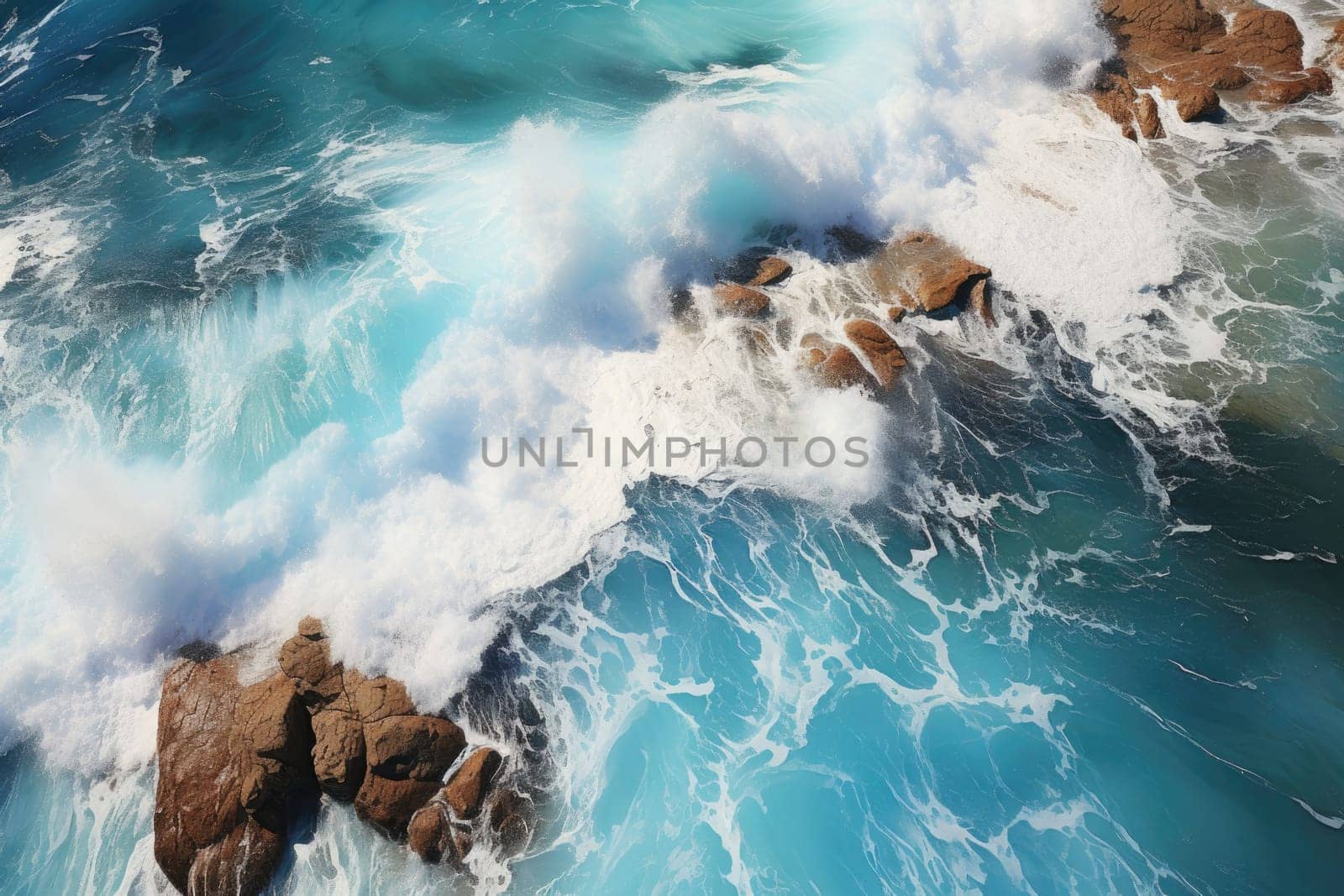 Beach Sand Sea Shore with Blue wave and white foamy summer background,Aerial beach top view overhead seaside.