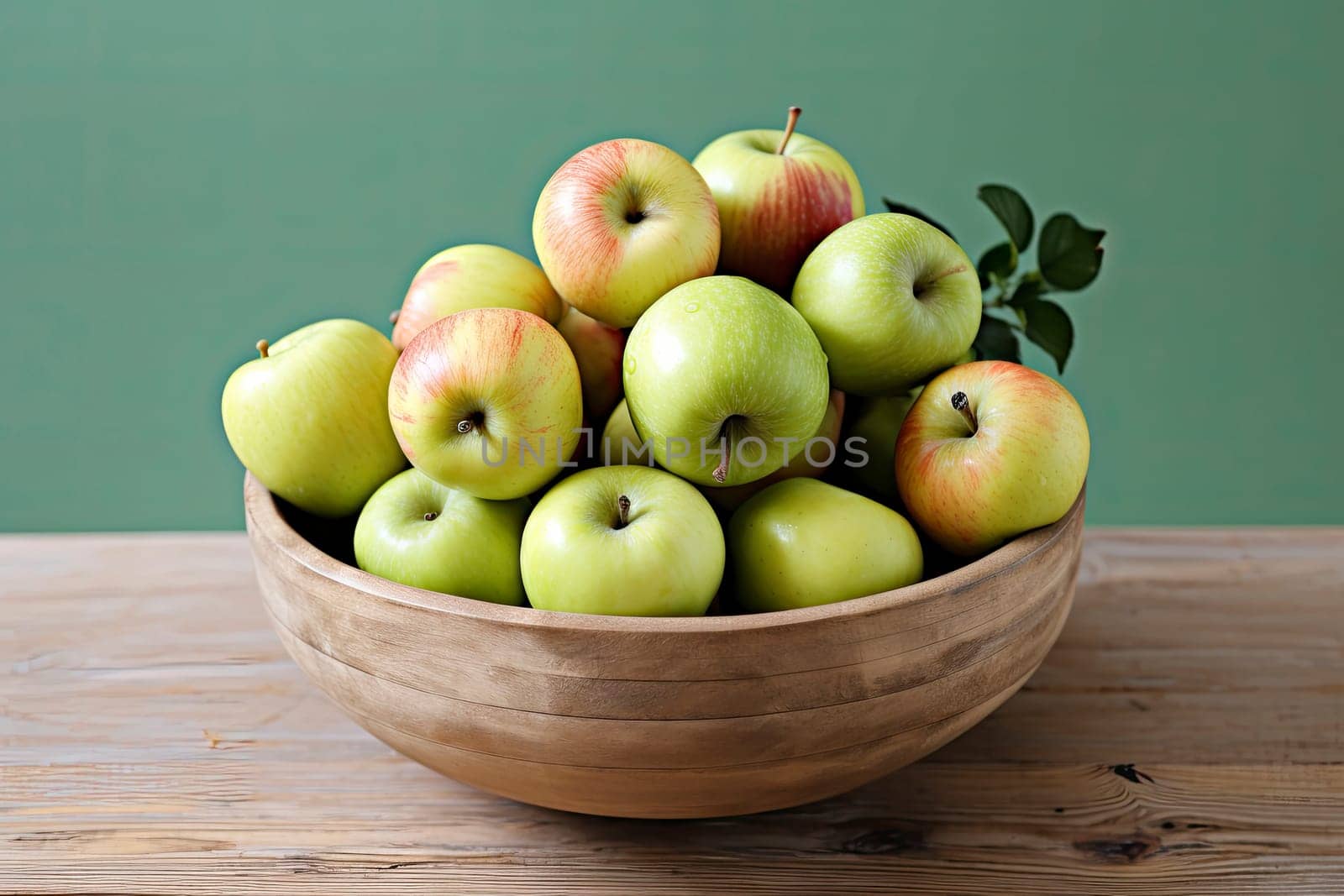 Green red apples in wooden bowl on black background healthy food homegrown apples vegan vegetarian dishes organic delicious snacks