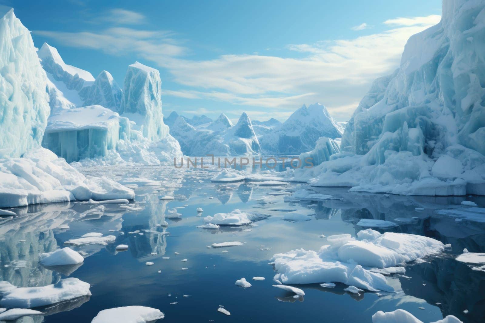 Melting icebergs by the coast of Greenland, on a beautiful summer day - Melting of a iceberg and pouring water into the sea - Greenland