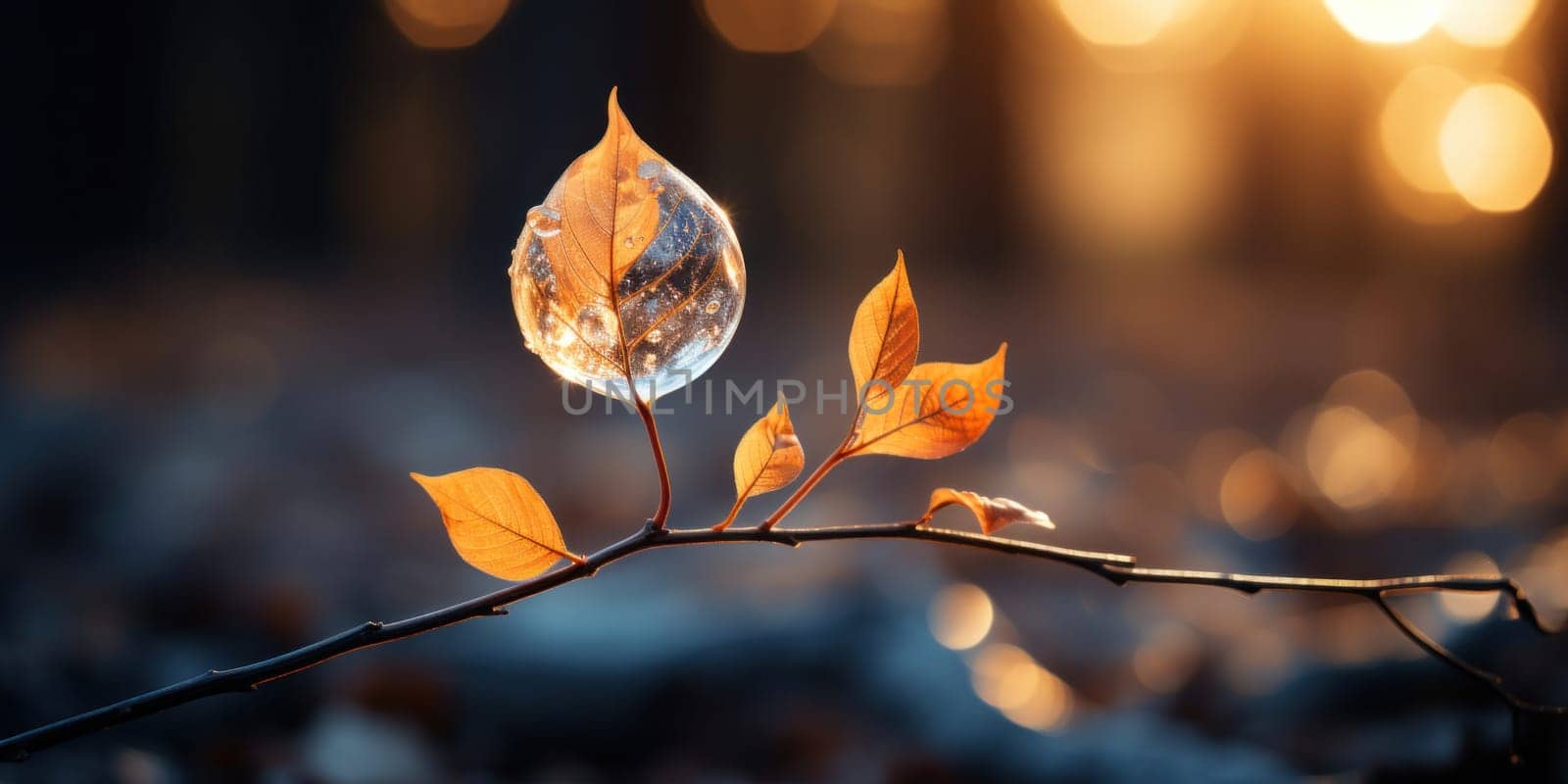 autumn background with frozen yellow leaf covered with ice.