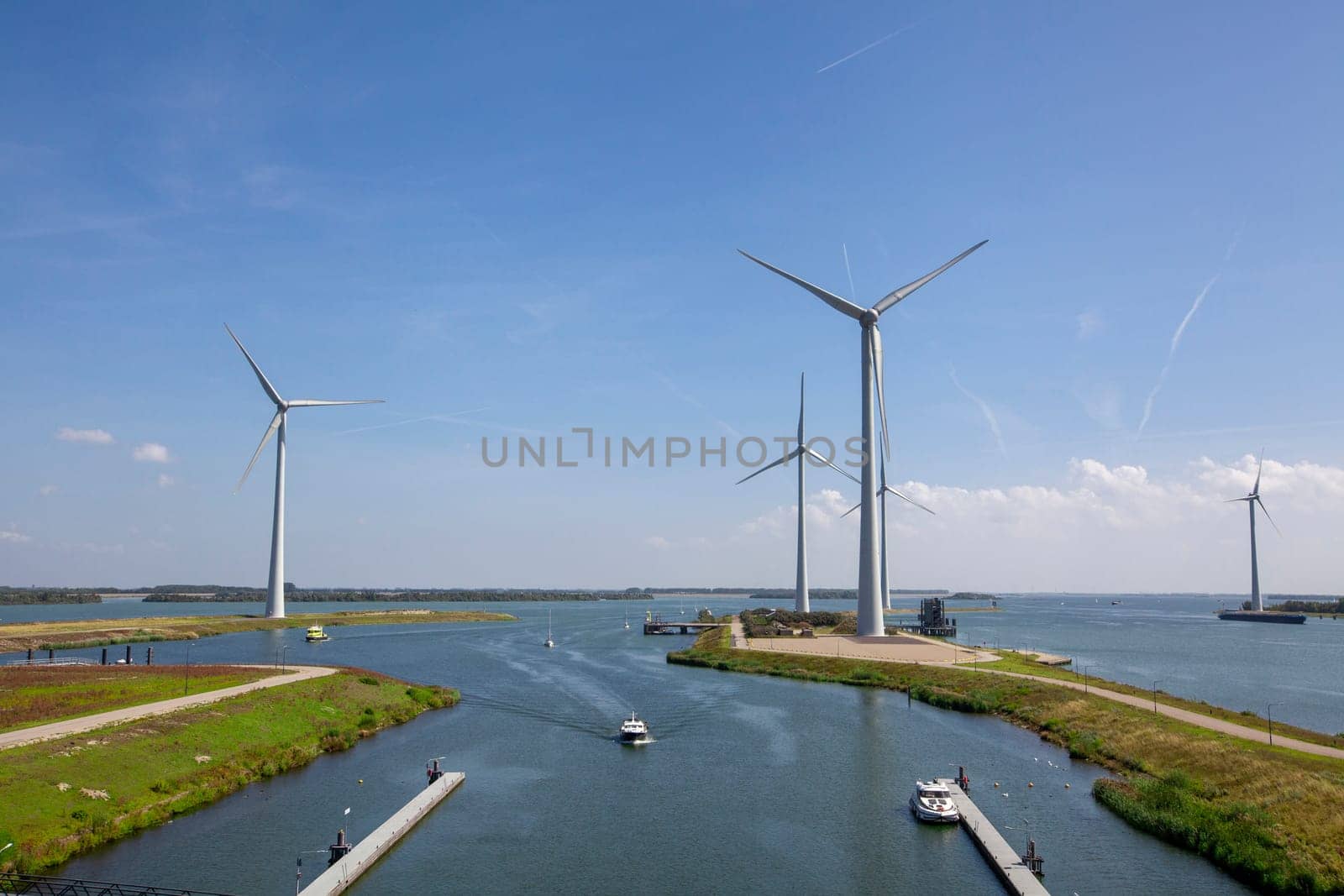 Krammersluizen lake krammer. Drone photograpy from the delta works in Zeeland in the Netherlands