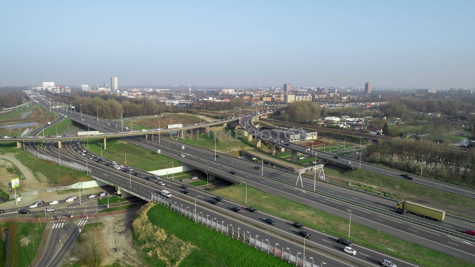 Aerial view of a massive highway intersection in Rotterdam, The Netherlands