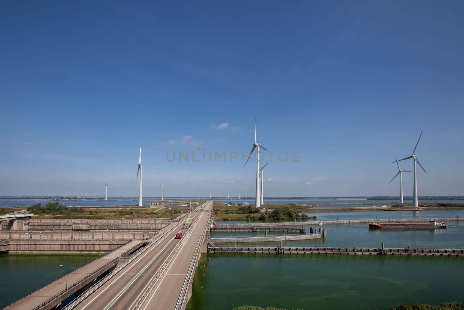 Krammersluizen lake krammer. Drone photograpy from the delta works in Zeeland in the Netherlands