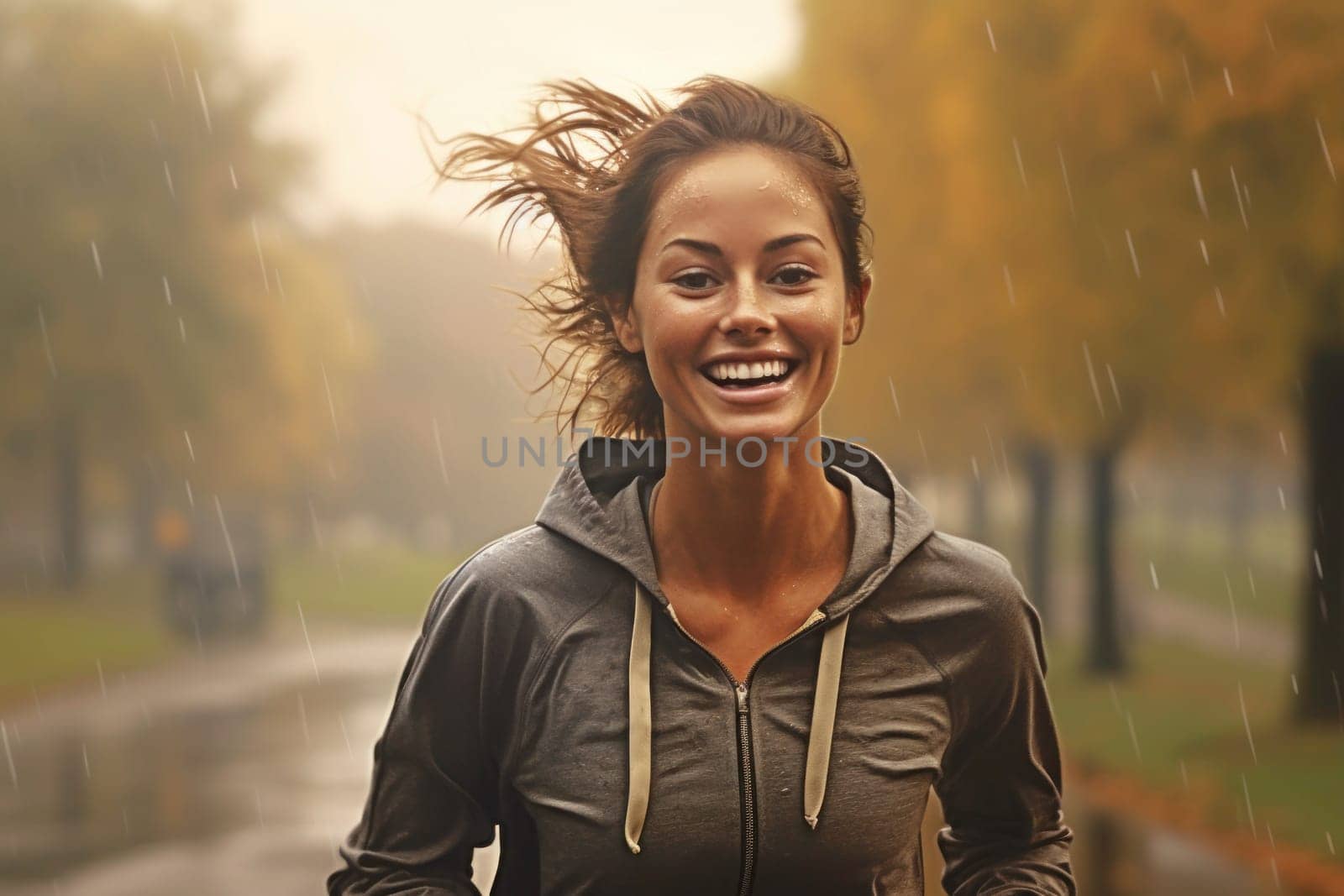 Young woman running outdoor during workout on autumn day. Woman jogging in park. Active woman. Cardio training. Physical fitness. Cardio workout. Healthy lifestyle. Daily routine. Body exercises
