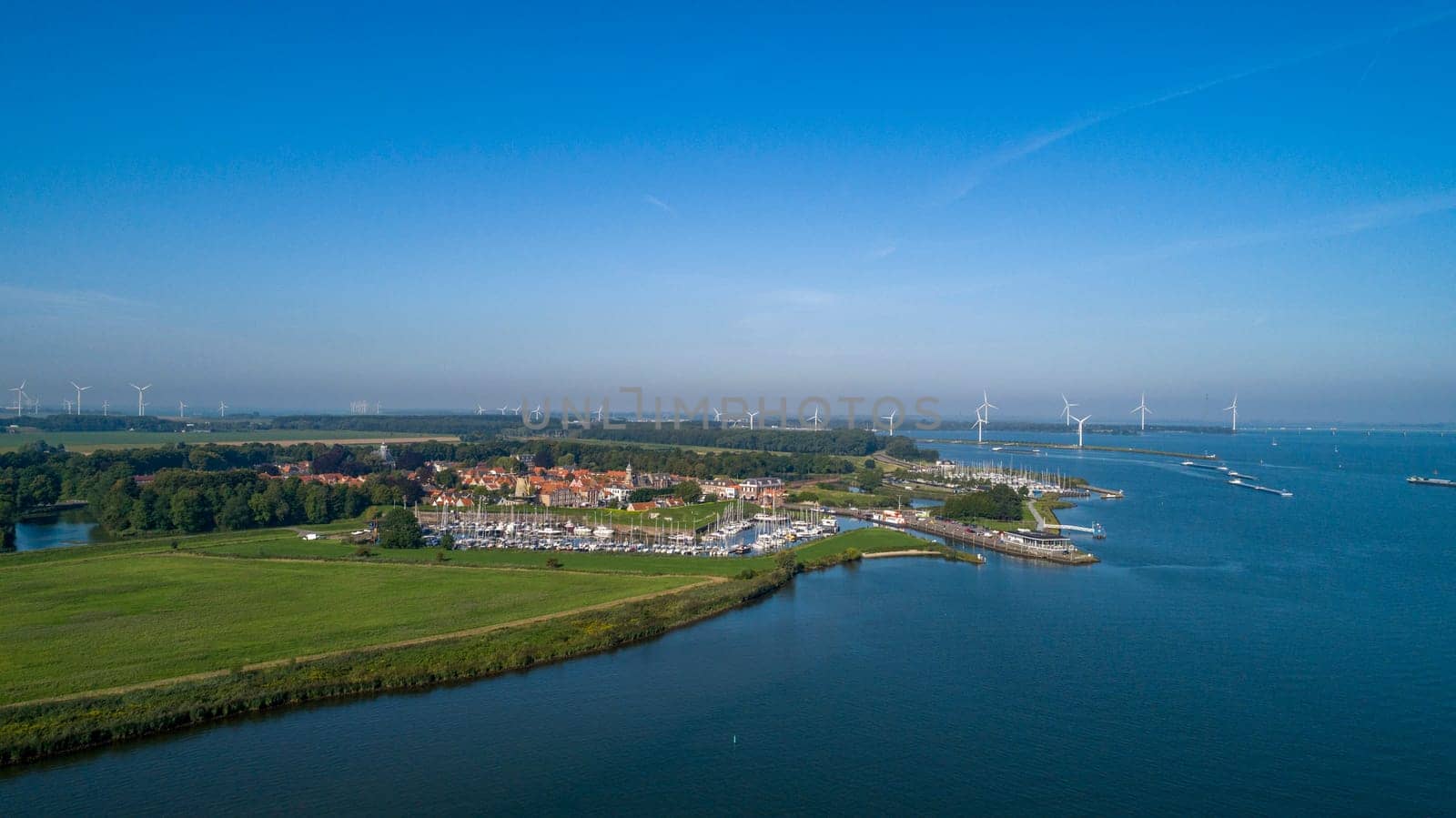 Aerial view of the fortified city of Willemstad, Moerdijk in the Province of Noord-Brabant, Netherlands. Star fortifications were developed in the late fifteenth centuries