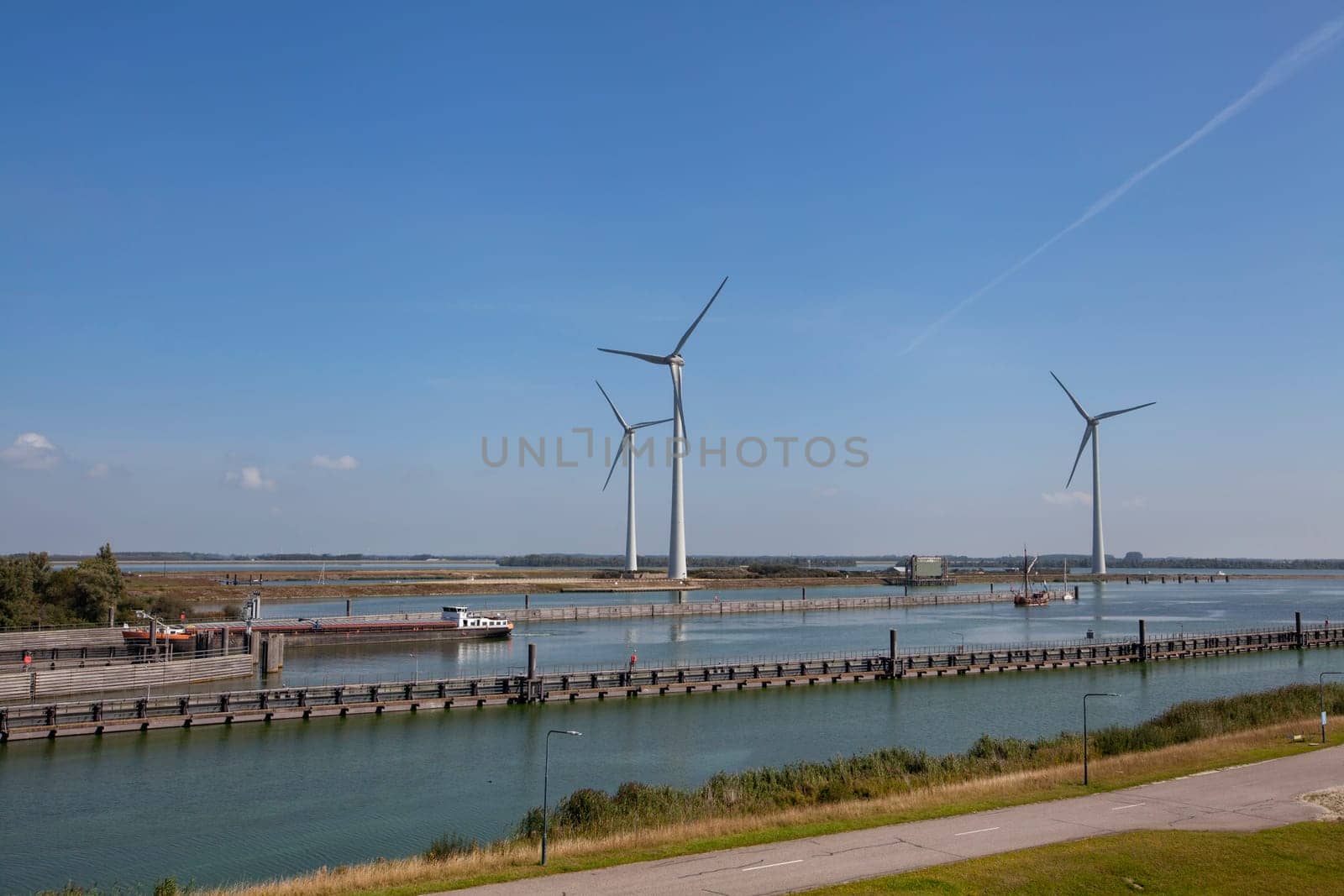 Krammersluizen lake krammer. Drone photograpy from the delta works in Zeeland in the Netherlands