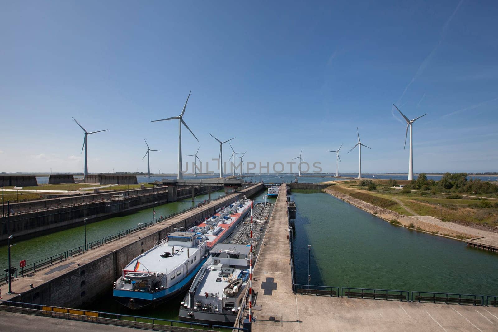 Krammersluizen lake krammer. Drone photograpy from the delta works in Zeeland in the Netherlands