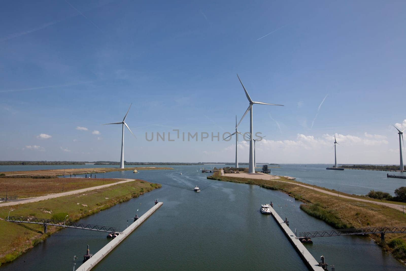 Krammersluizen lake krammer. Drone photograpy from the delta works in Zeeland in the Netherlands