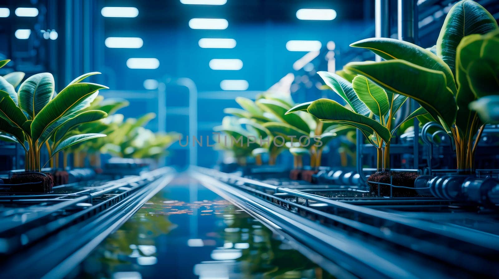 Plants grow in lab with advance aquaponic agriculture technology or hydroponic. Plant bio science research for genetic engineering in lab test.AI generated
