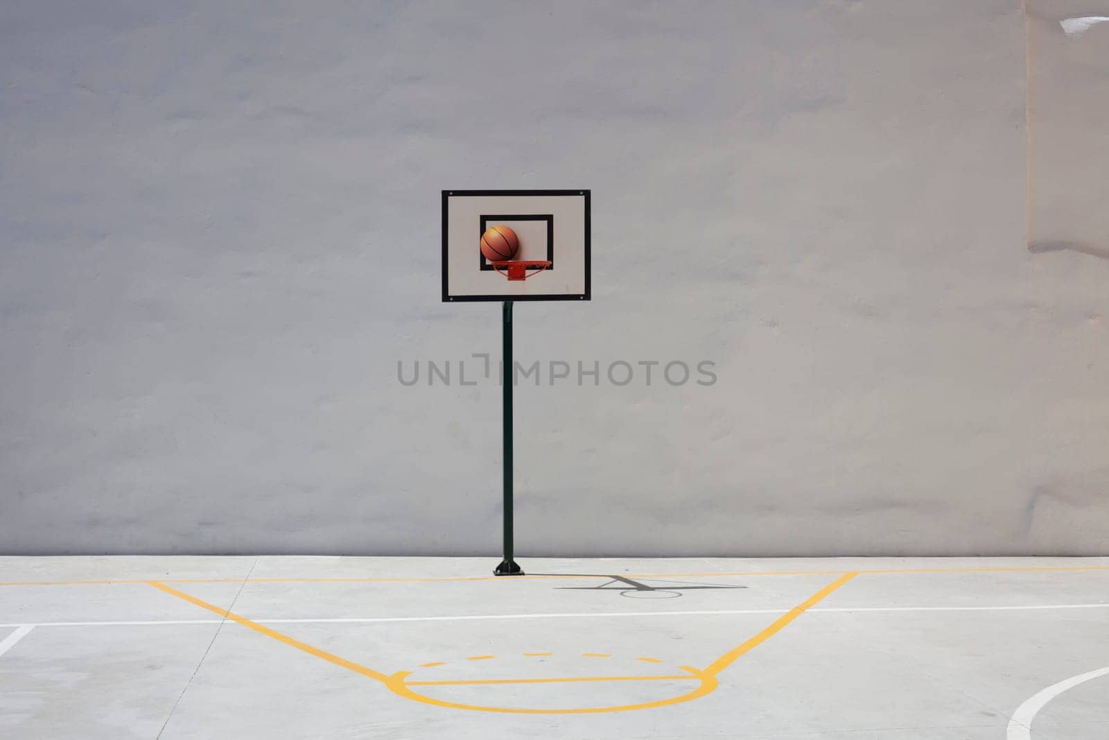 Basketball Hoop and Court With White Backboard with Room for Copy