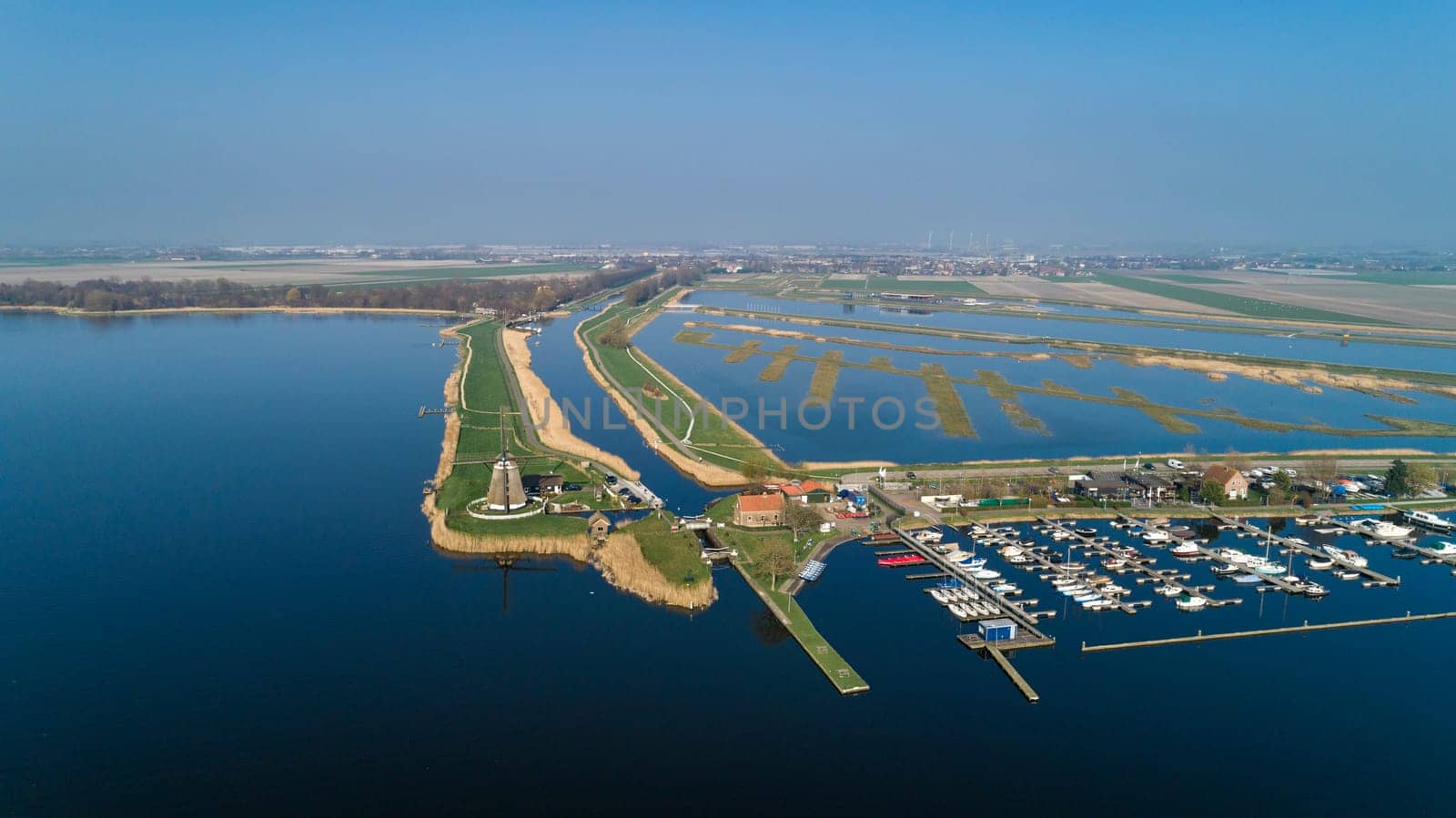Traditional dutch windmills at sunny day , Netherlands. Nature background