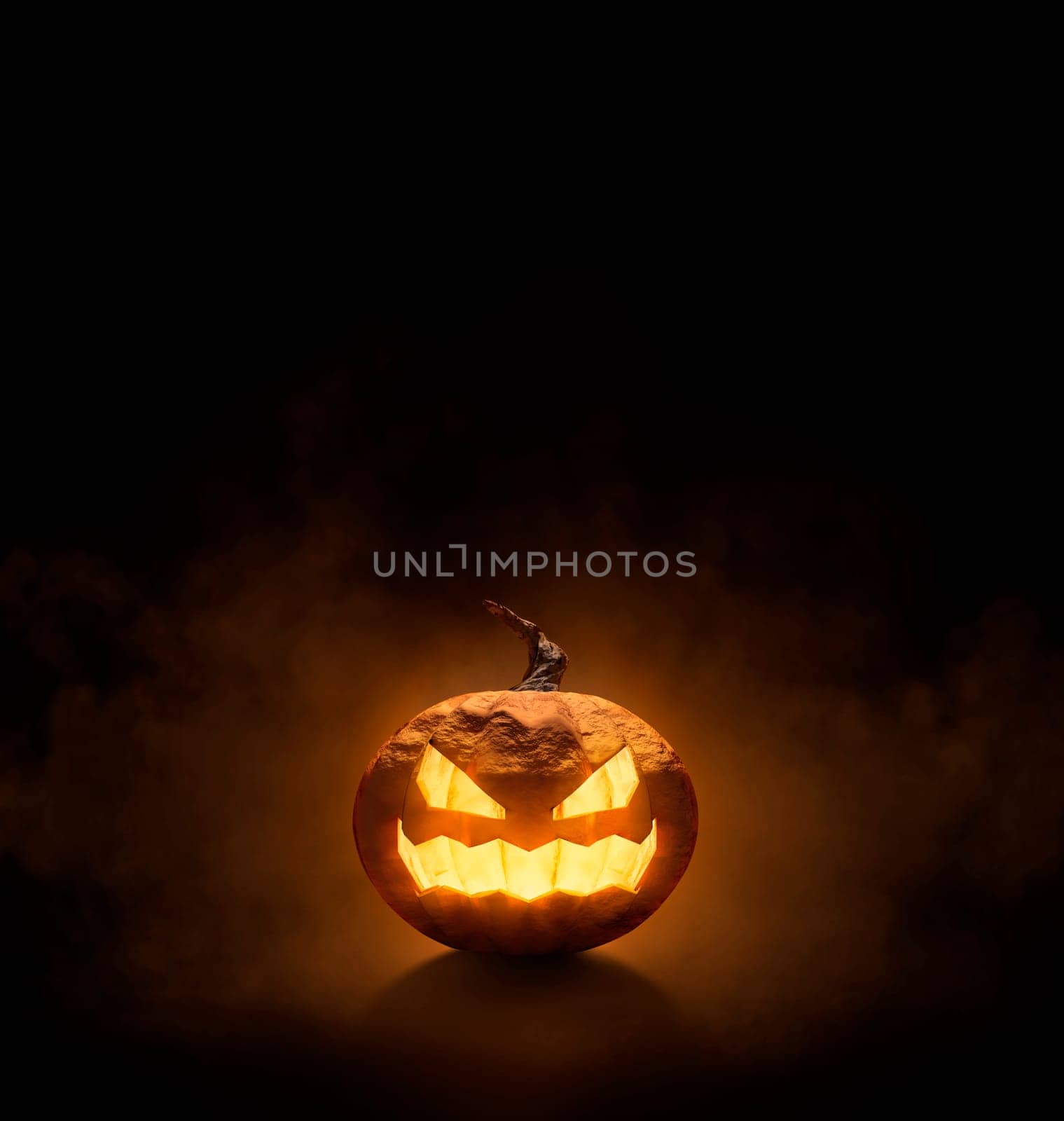 Halloween pumpkin, background orange smoke