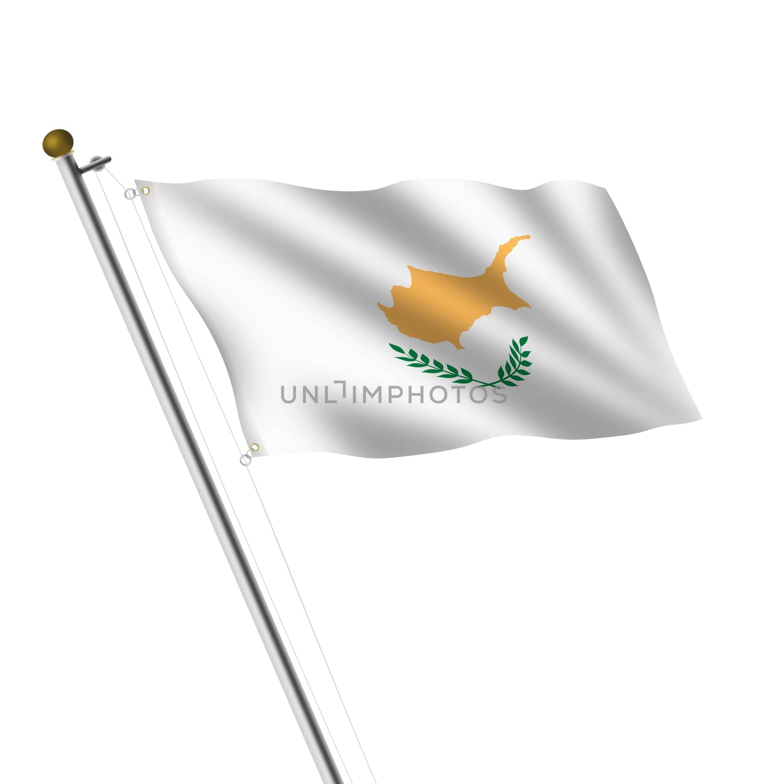 A Cyprus Flagpole 3d illustration on white with clipping path