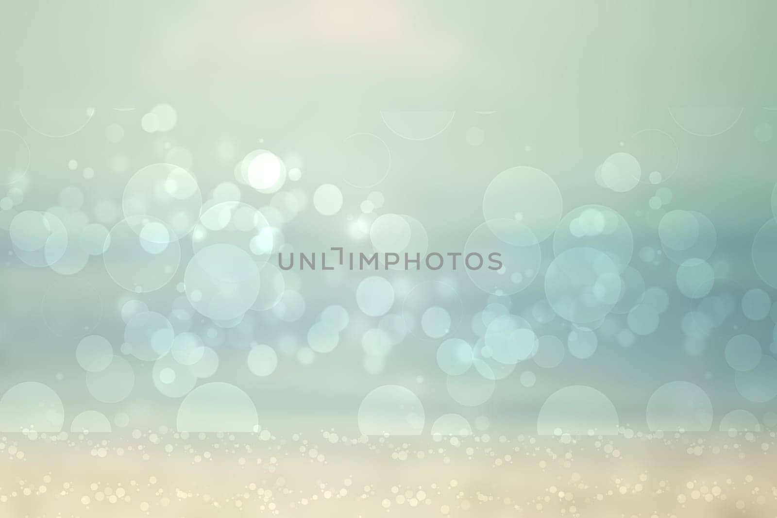 Abstract gradient light blue turquoise yellow green shiny blurred background texture with circular bokeh lights. Beautiful fresh backdrop. Space for design.