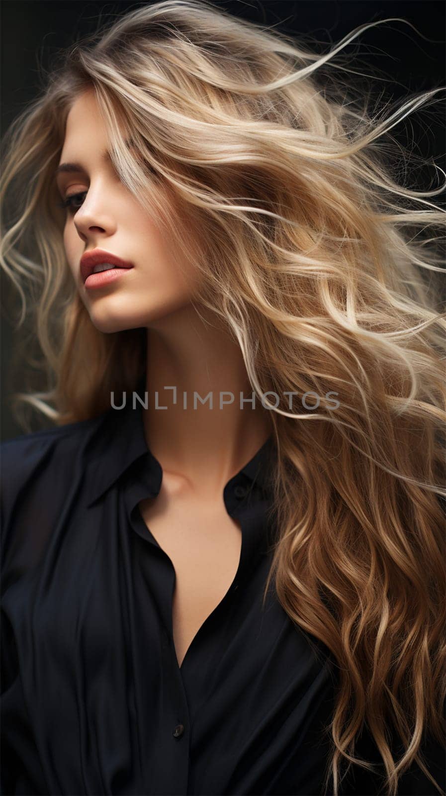 sensual portrait of a blonde with flying hair. banner or poster for a beauty salon