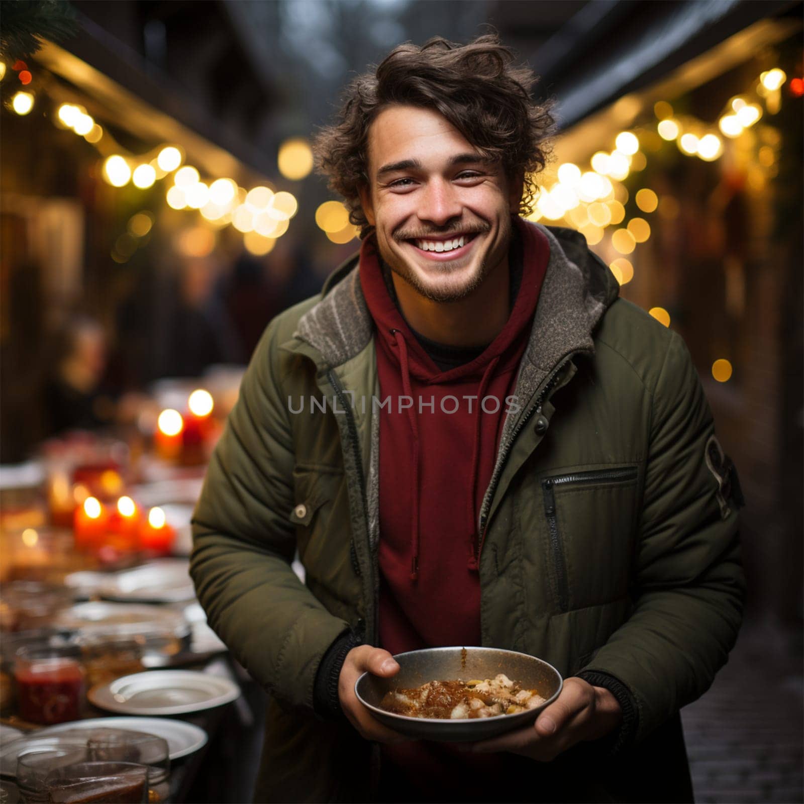 friendly volunteer with a plate of food for the poor. helping social workers distribute food to the homeless and poor. caring for the poor and those affected by natural disasters or war.