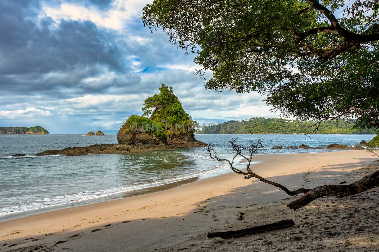Playa in Manuel Antonio National Park, Costa Rica wildlife. Pacific ocean. Picturesque paradise tropical landscape. Pura Vida concept, travel to exotic tropical country.
