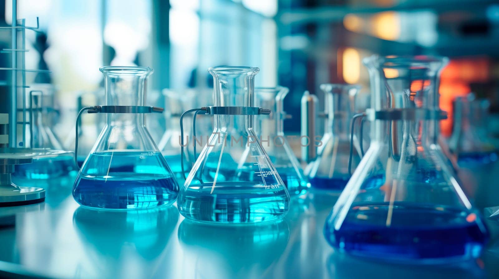 Chemical and pharmaceutical concept background. Chemistry laboratory equipment and laboratory glassware. Scientific Lab Biotechnology Development Center. AI generated