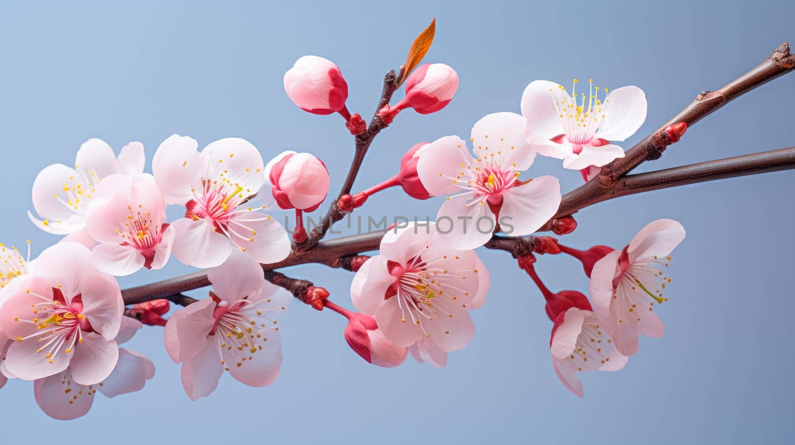 A plum blossom on a purple color background. Branch in blossom close-up. AI generated