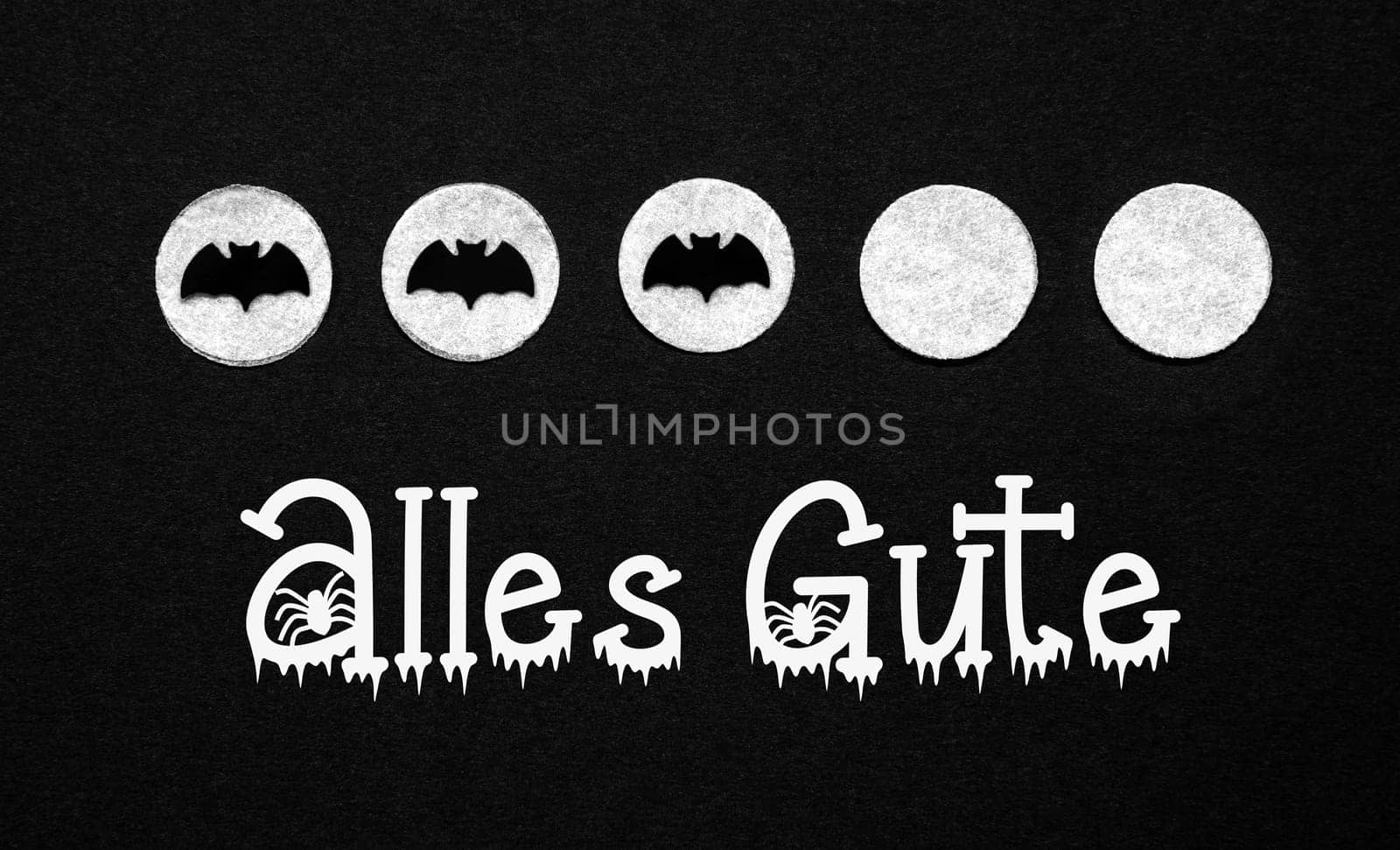 Black Halloween Background With White Dots With Bats and German Text Alles Gute, Which Means Best Wishes In English