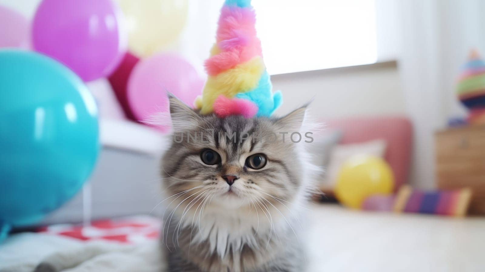Cute cat in a silly hat, the life of the furry party