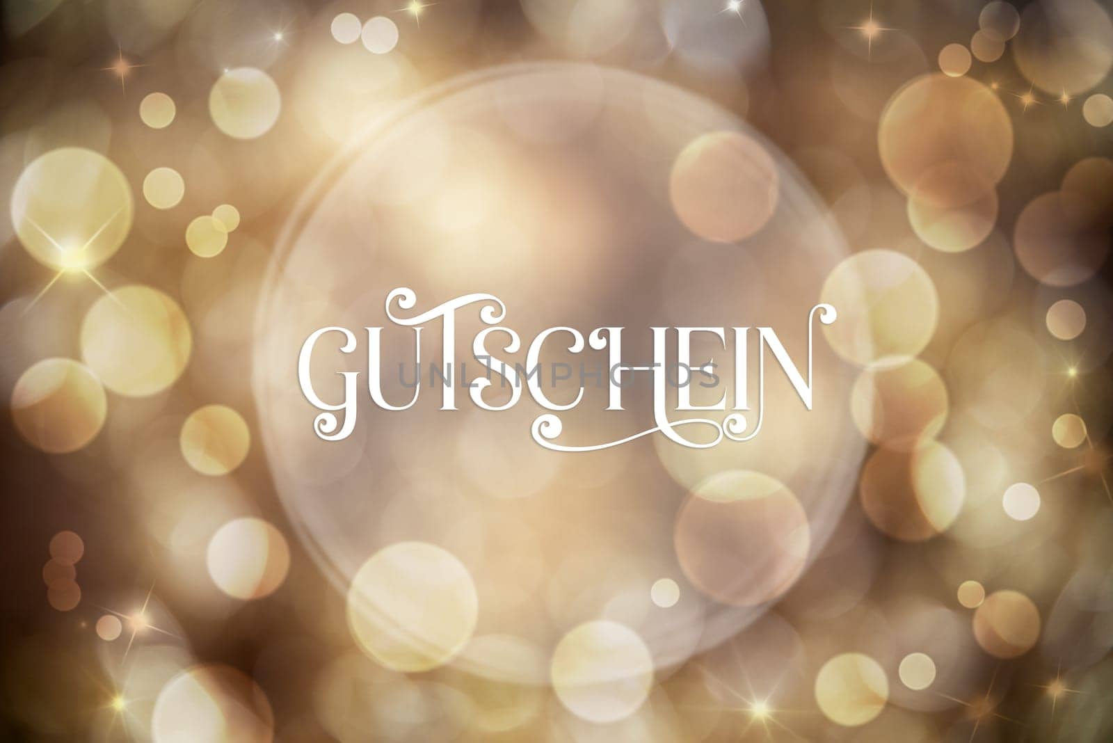 Golden Christmas Background, Festive, Blurry Bokeh Holiday Background With German Text Gutschein, Which Means Voucher In English