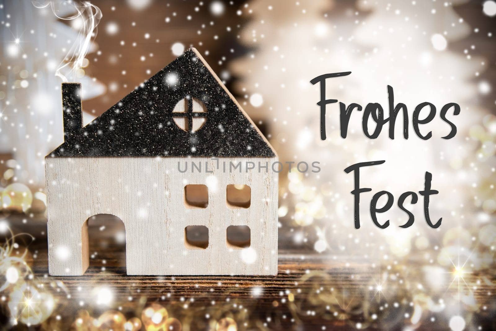 German Text Frohes Fest, Means Happy Holidays In English, With Cozy House, Snowy Atmosphere, Christmas, Winter, Decoration, Background