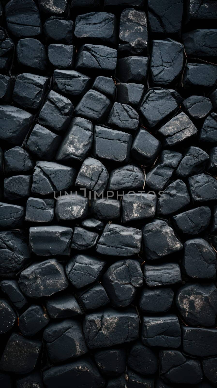 masonry of rough gray stones of various shapes and shades on the pavement. Beautiful background and surface texture of stone road .Generative AI