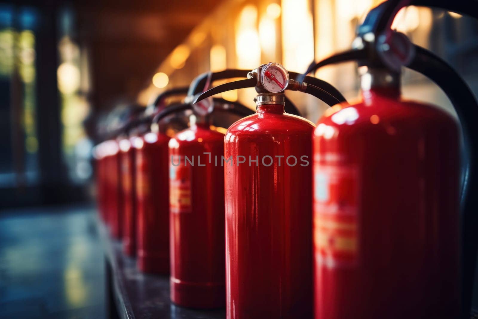 Group of tank of fire extinguishers, Emergency equipment when fire.Generative AI