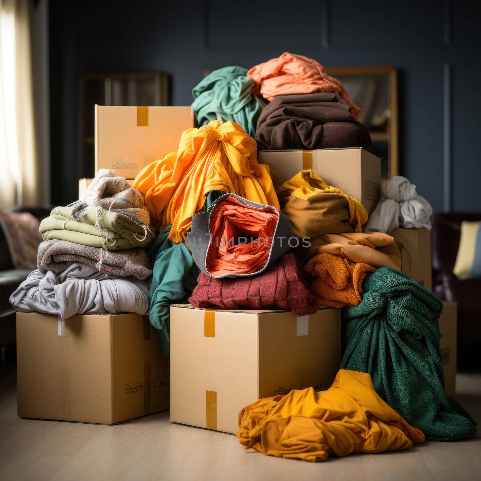 clothing collected by people and prepared by volunteers to help the poor and homeless or victims of disasters and natural disasters. volunteer help and movement. second life of things.Generative AI