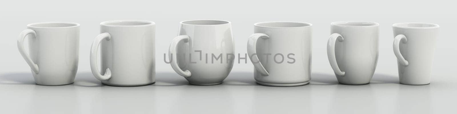 Coffee mugs isolated on white background. 3D illustration.