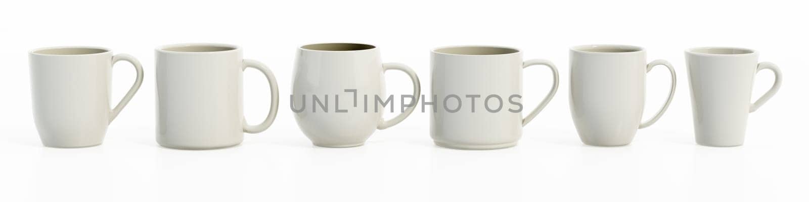 Coffee mugs isolated on white background. 3D illustration.