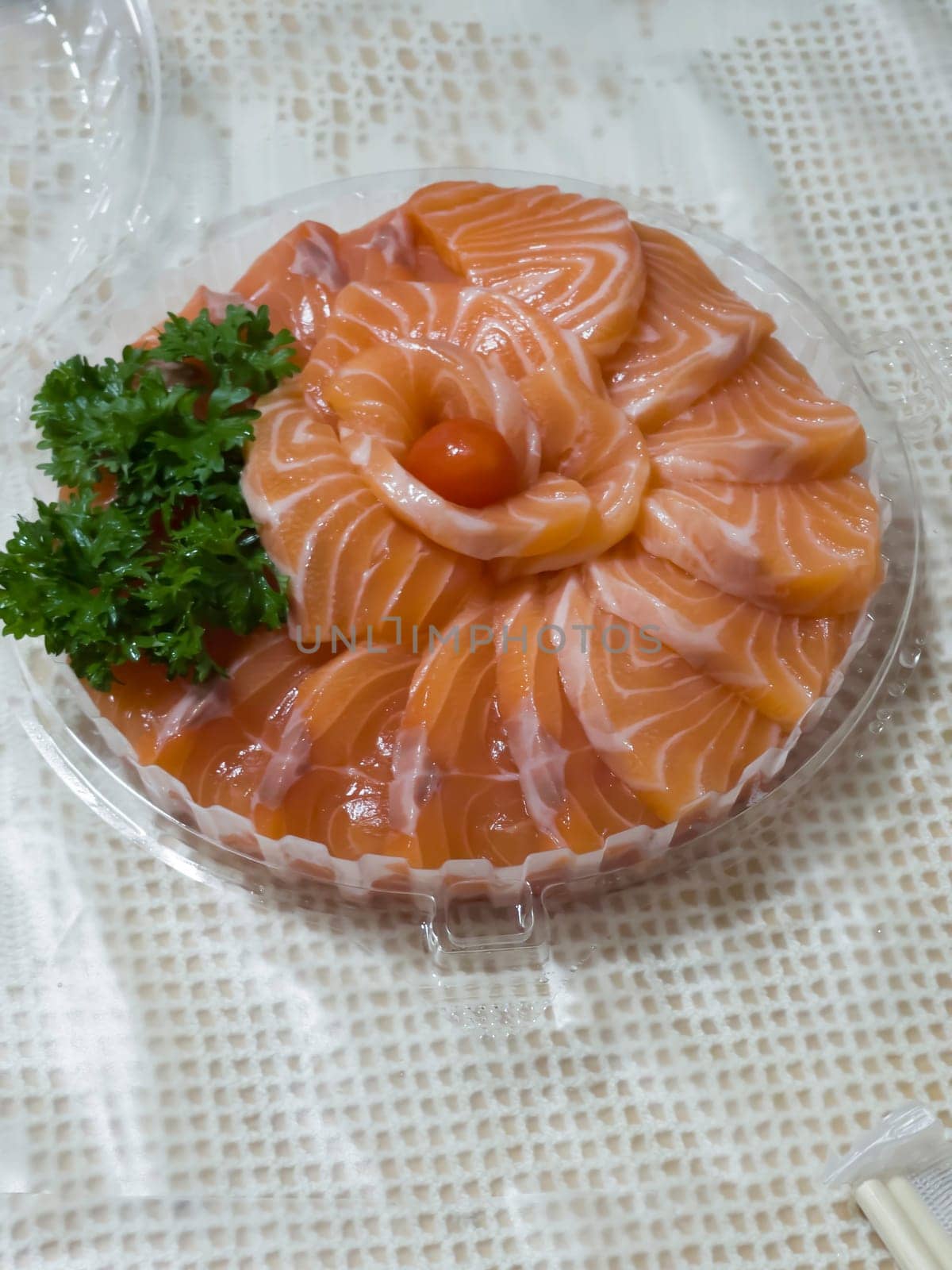 Fresh salmon sasimi set at home, stock photo