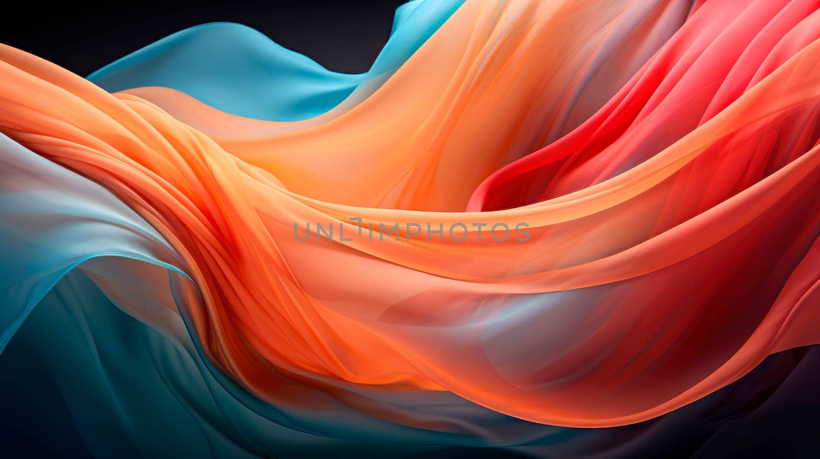 An abstract forms with waving colored fabric. Abstract  flying textile background. AI generated