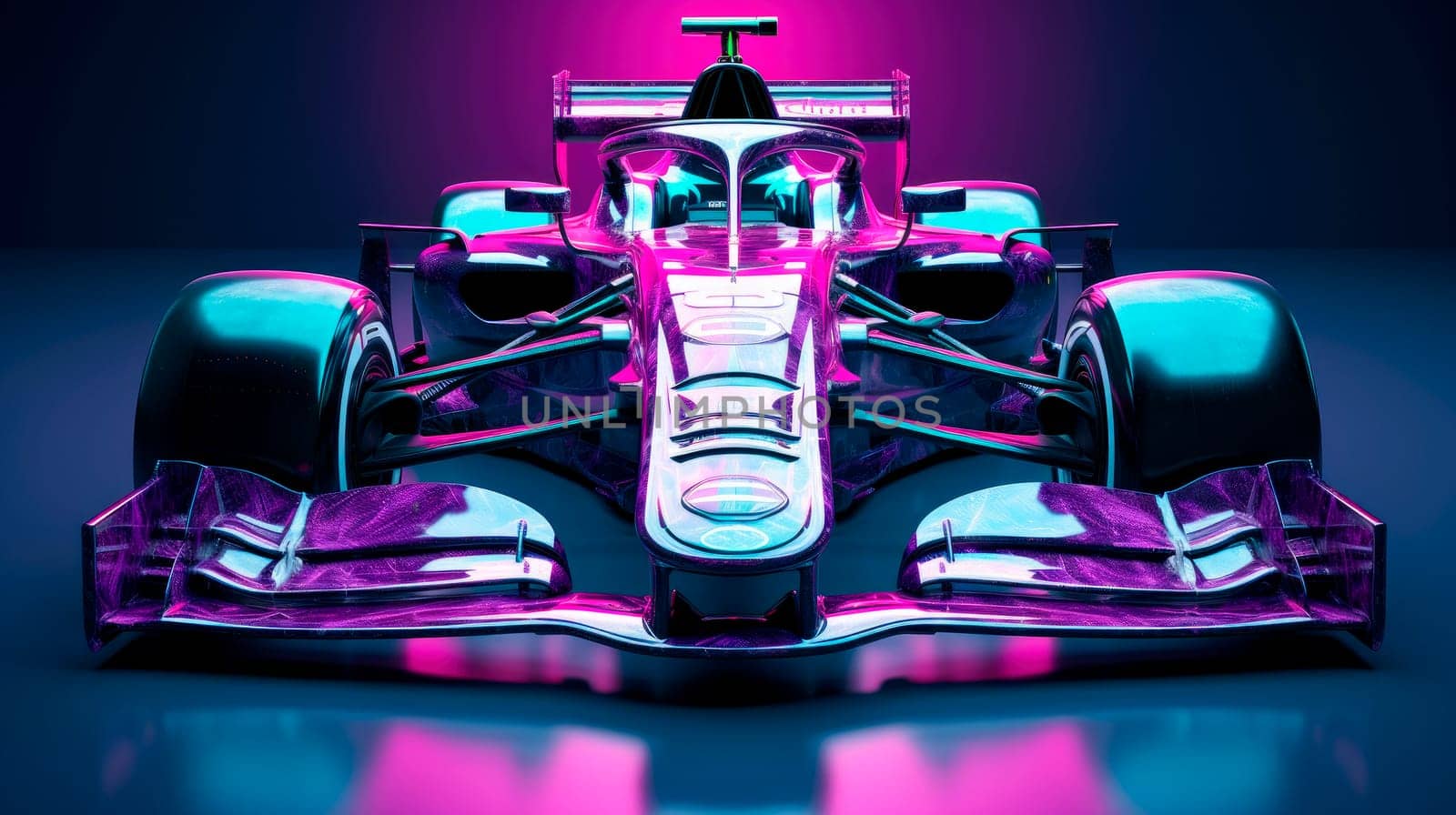 Sleek team motorsports racing car with neon lighting. Fast racing sportscar on dark background.AI generated