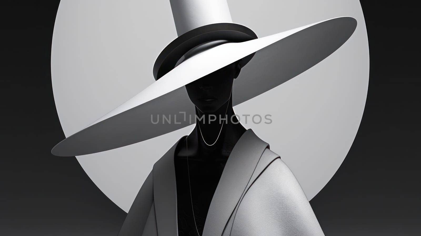 Portrait, ideal shapes and lines, Avant-garde with sculpture, Monochrome minimalist palette.Generative AI