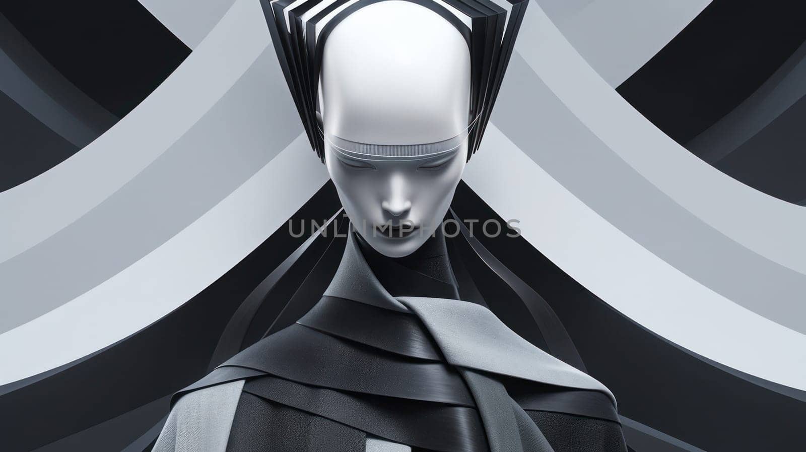 Portrait, ideal shapes and lines, Avant-garde with sculpture, Monochrome minimalist palette.Generative AI