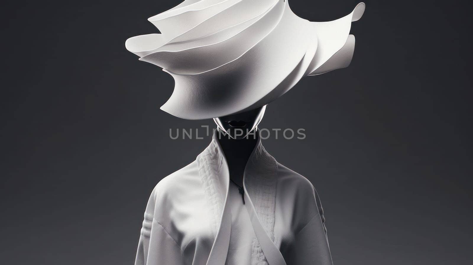 Portrait, ideal shapes and lines, Avant-garde with sculpture, Monochrome minimalist palette.Generative AI