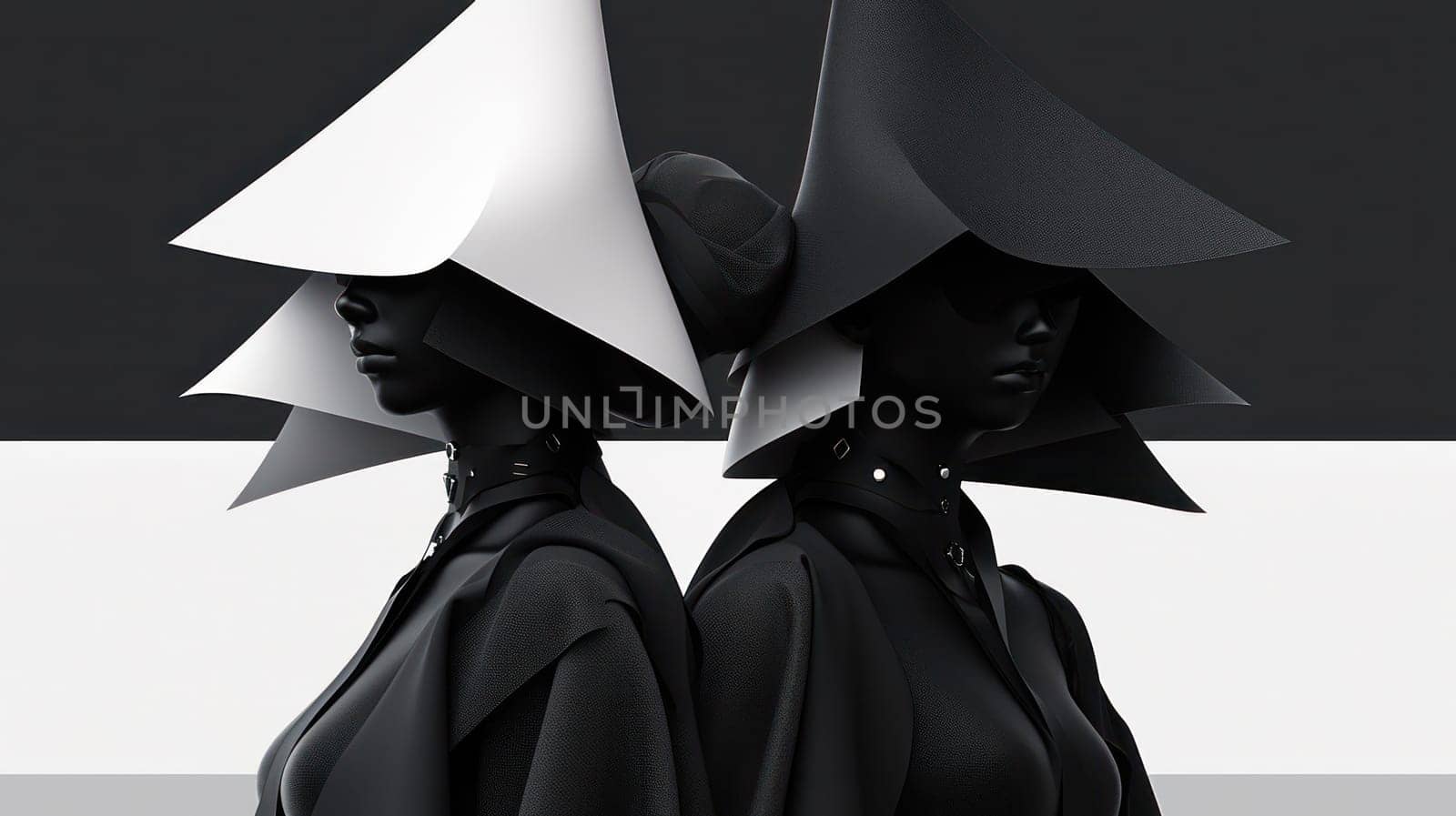 Portrait, ideal shapes and lines, Avant-garde with sculpture, Monochrome minimalist palette.Generative AI