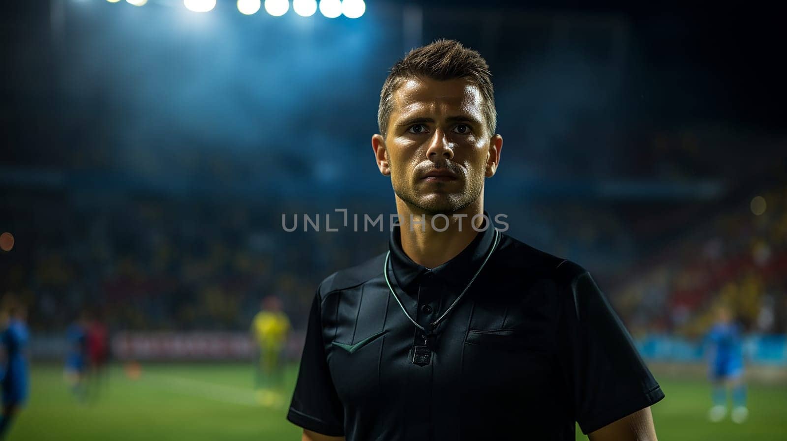 Professional soccer referee on the grand arena.Generative AI